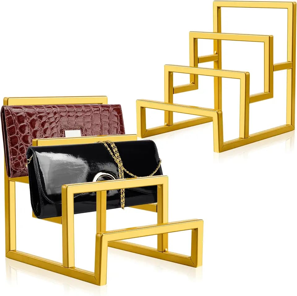 GRETJOB 2 Pack Wallet Display Stand, 3 Layer Metal Gold Purse Display Stand