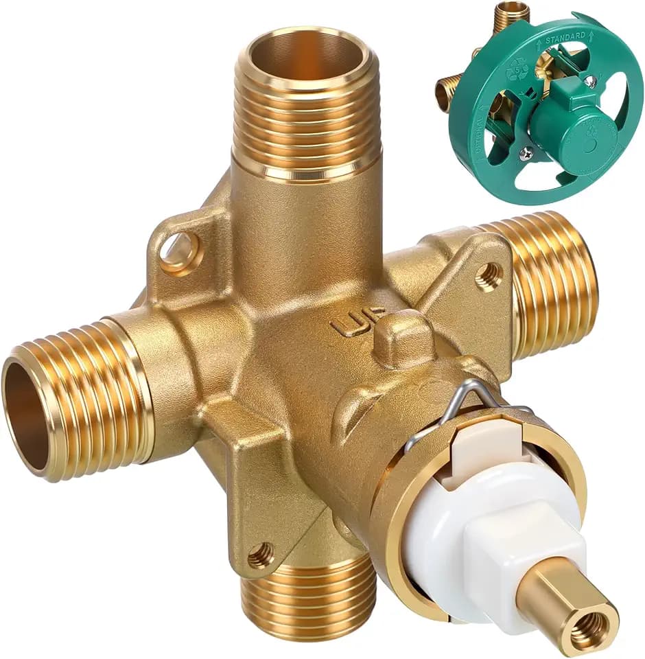 Rossesay Rough In Brass Pressure Balancing Tube Cycling Shower Valve with Stops, 1/2-Inch IPS Connections, Lead-Free, 1222 Faucet Cartridge(2510)