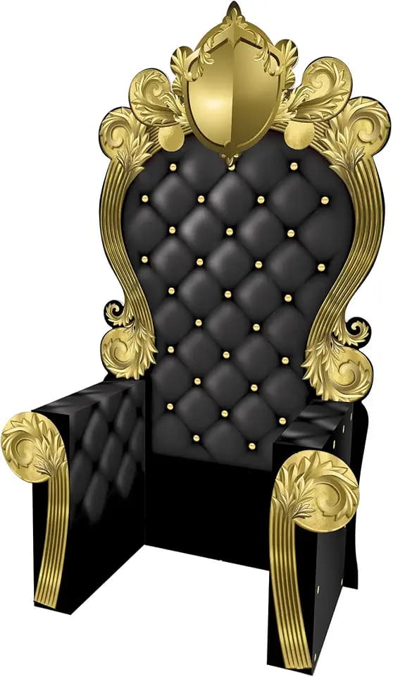Beistle 3-D Prom Throne Prop – Black and Gold Cardboard Chair Backdrop, Elegant Photo Booth Party Decoration for Proms, Galas, Birthdays Parties, Ceremonies and Special Events, 7' 1¾" x 3' 9¼"