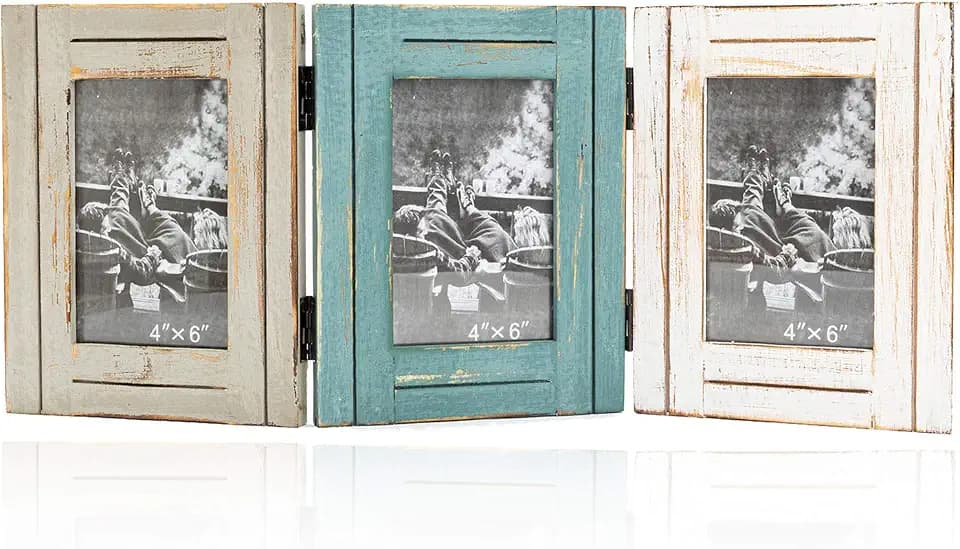 RiteSune Rustic 3 Picture Frame 4X6 Triple Hinged Distressed