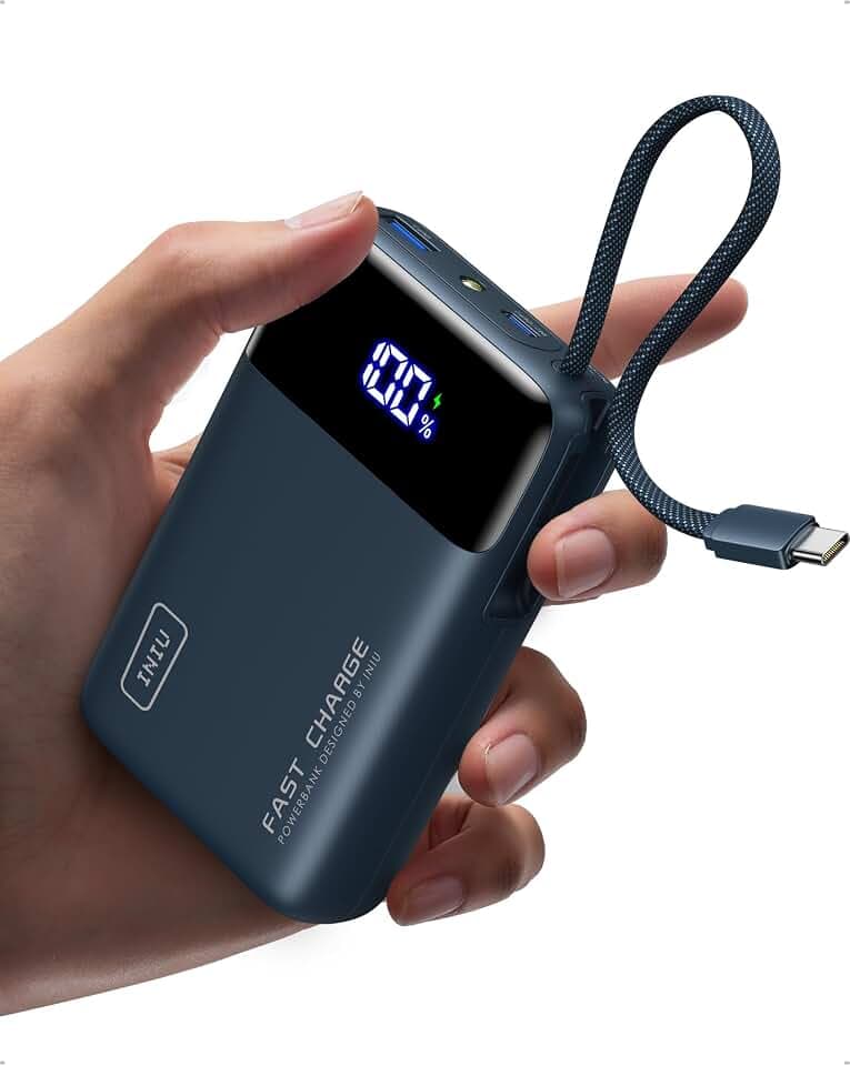 INIU 45W Power Bank, Klein 20000mAh Handyakkus mit Integriertem USB C Kabel