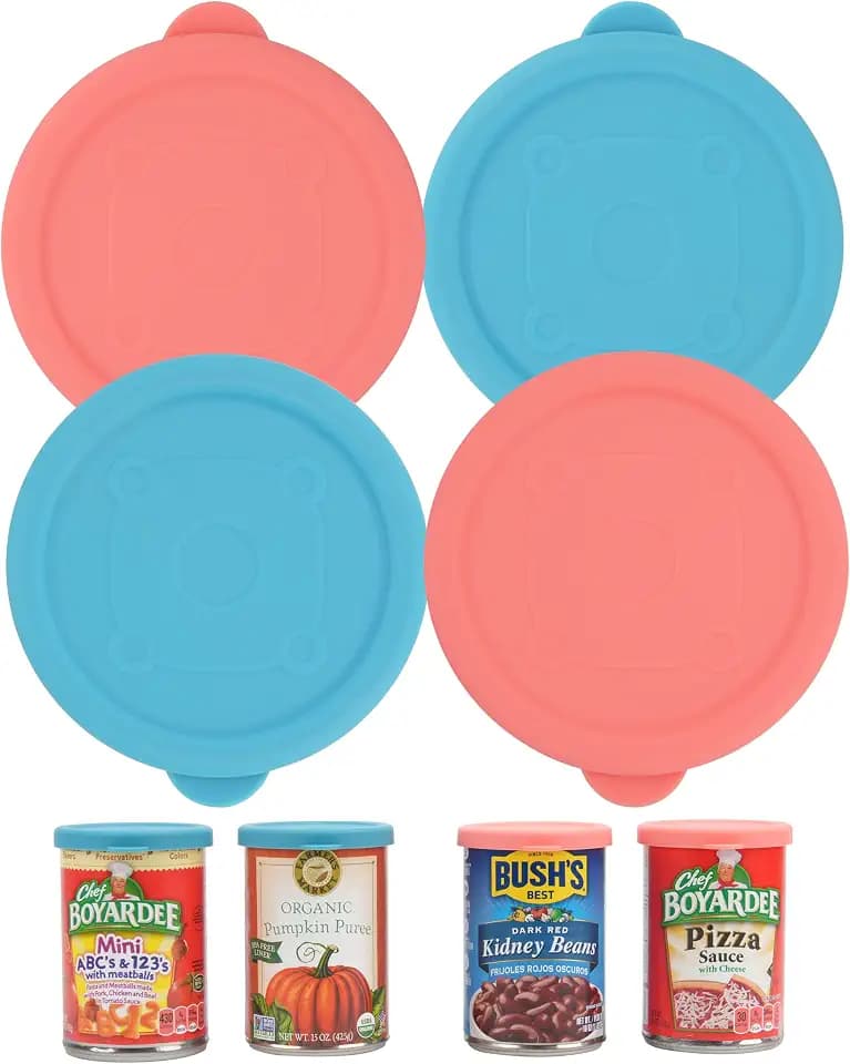 4PCs 3.0-inch Silicone Can Lids for Chef Boyardee | Van Camp's | Goya | Bush's Best | Farmer's Market Can, Can Cover for Canned Goods, Can Caps for Standard Cans, Freezer/Dishwasher Safe (Lids Only)