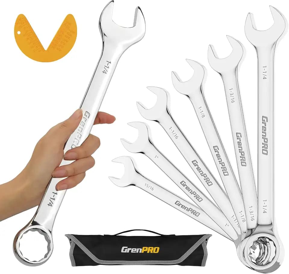GRENPRO 7PC SAE Large Wrench Set Combination Open End Wrench Big Wrenches