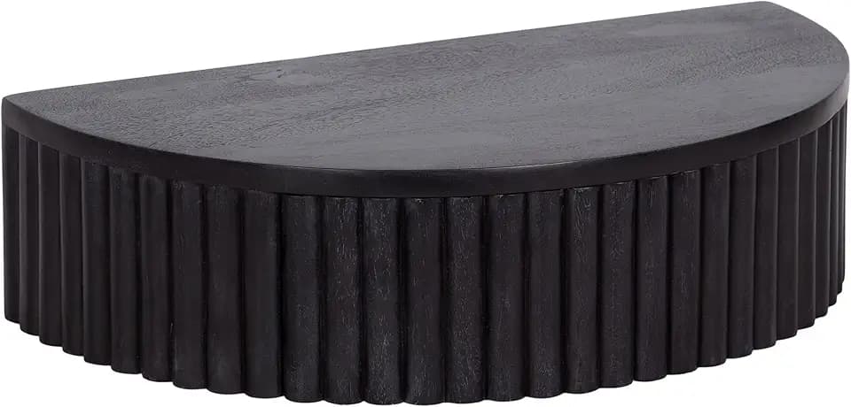 Kate and Laurel Reid Ribbed Wooden Floating Side Table; 20 x 11 x 6; Black; Modern Wood Floating Nightstand with Drawer for Extra Storage and Added Functionality