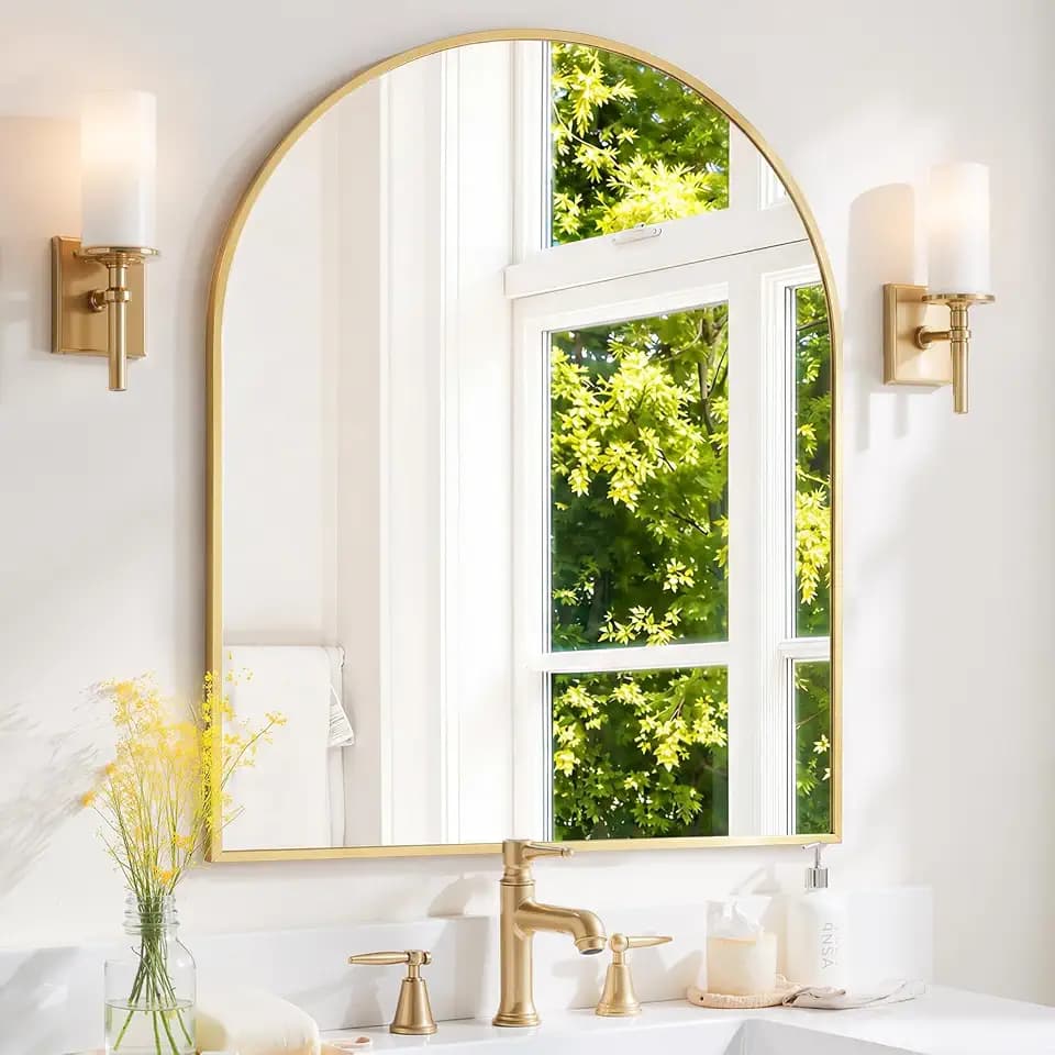 Arched Wall Mirror 40x30 Inch Gold Bathroom Vanity Mirror with Metal Frame