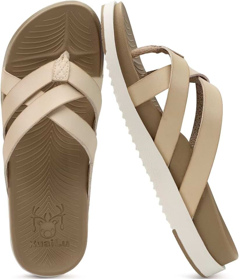 KuaiLu Womens Dressy Orthotic Flip Flops Trendy Slides with Arch Support