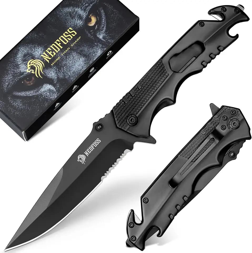 NedFoss FA48 Tactical Knife, 5-in-1 Serrated Pocket Knife for Men Women
