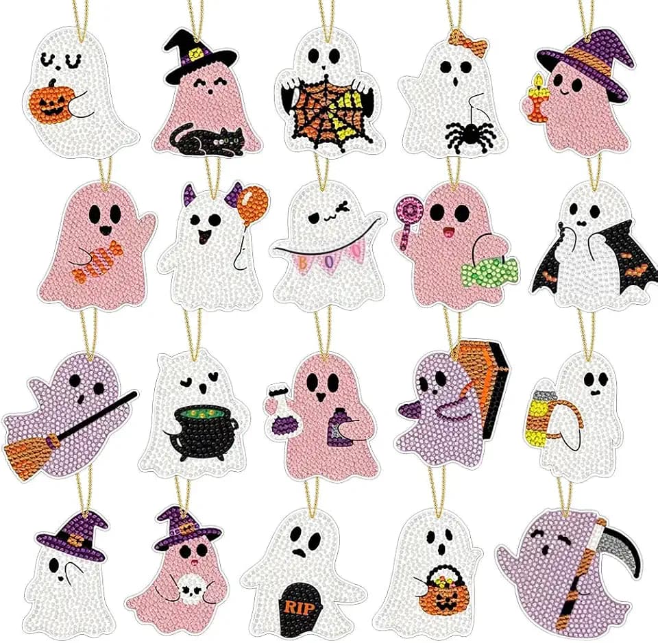 BAISDY 20pcs Halloween Diamond Painting Kit for Adult, Pink Ghost Diamond Art kit