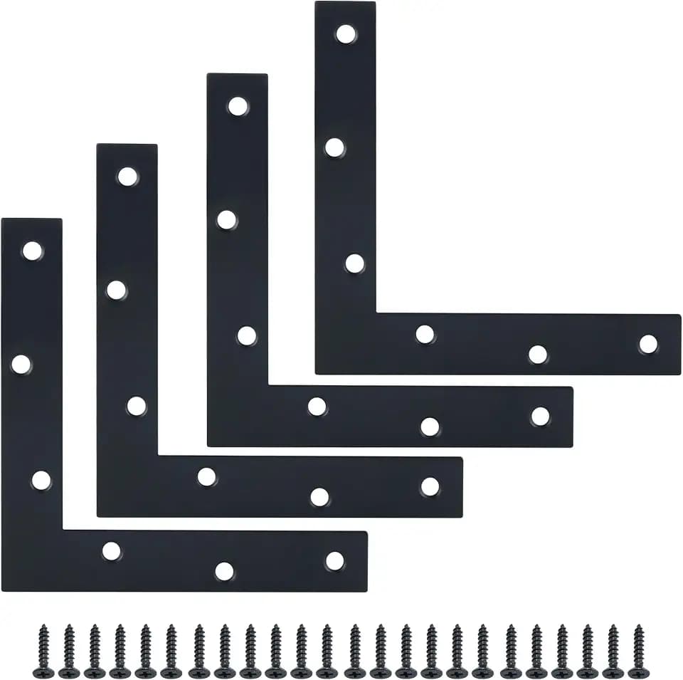 Alise L Flat Brackets for Wood,Corner Bracket Mending Plate,Black,4 Pack