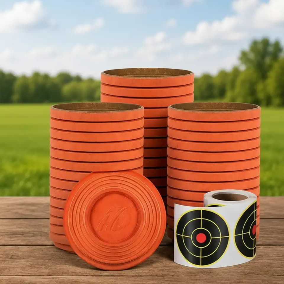 Silipull 50 Pcs Biodegradable Clay Pigeons, Standard 110mm Clay Targets Refill Skeet Targets Disks High-Visibility Target for Skeet & Trap Shooting, Practice Shattering Disc (Orange,Stickers)