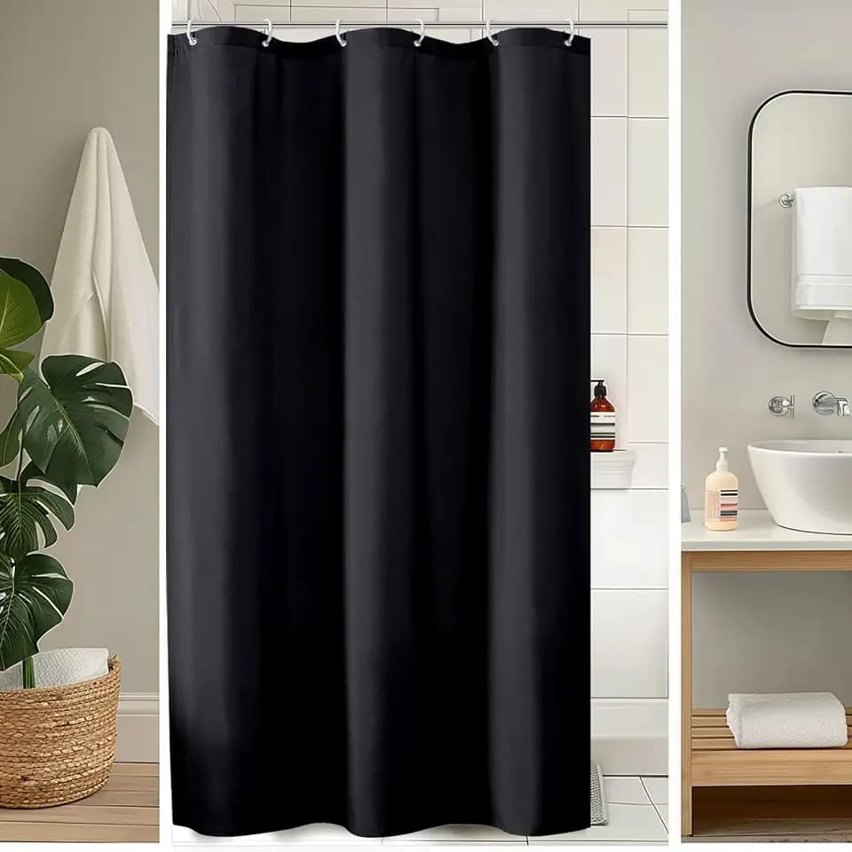 OVZME Zora 36 x 72 Inch Stall Fabric Shower Curtain - Soft Small Black Shower Curtain for Bathroom for Narrow Stall Size, Machine Washable Water Resistance, Hotel Style, Black