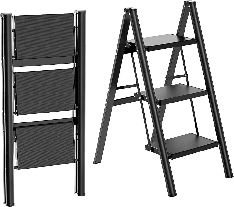 HBTower 3 Step Ladder, Lightweight Aluminum Folding Step Stool