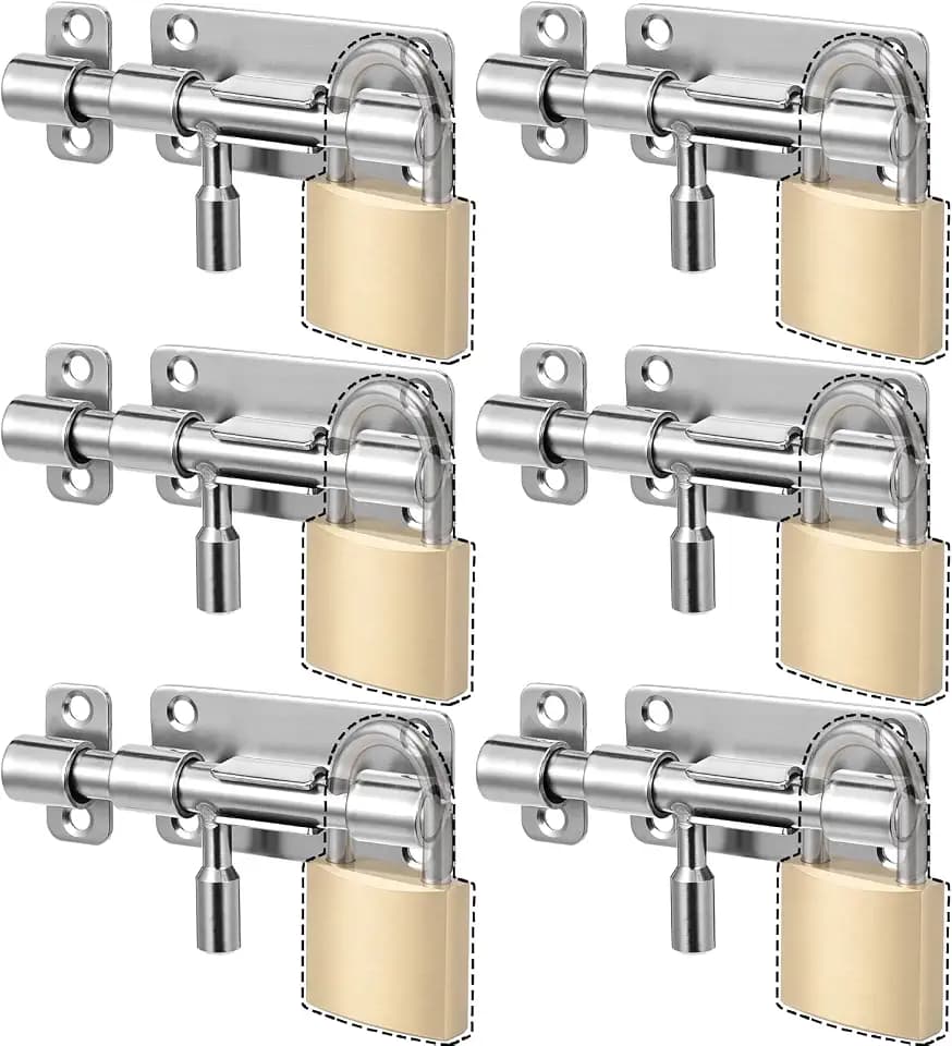 Zhengmy 6 Set Door Latch Lock Barrel Bolt Slide Bolt Gate Latch with Padlock Hole 3.75" Heavy Duty Solid 304 Stainless Steel Door Lock Safety Rustproof for Shed Barn Fence Garage DIY Installation
