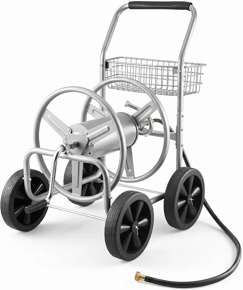 VEVOR Schlauchtrommelwagen, 1,5 cm x 91 m fasst bis zu -Schlauch, mobile Werkzeuge mit 4 Rädern, robuster, pulverbeschichteter Stahl im Freien mit Aufbewahrungskorb, für Garten, Hof, Rasen