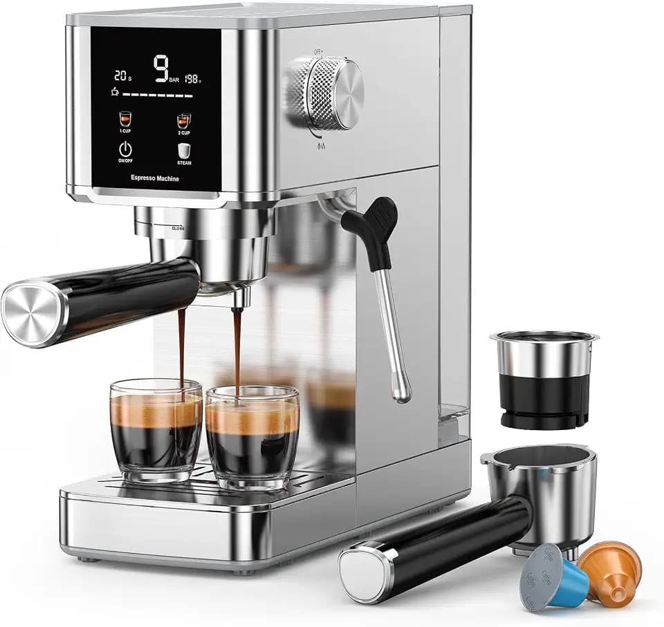 COWSAR 20 Bar Espresso Machine-Stainless-Steel Expresso Coffee Machines with LED Display,Steam Milk Frother,Cappuccino & Latte & Espresso maker,Compact Coffee Machines for Home-Capsule Portafilter