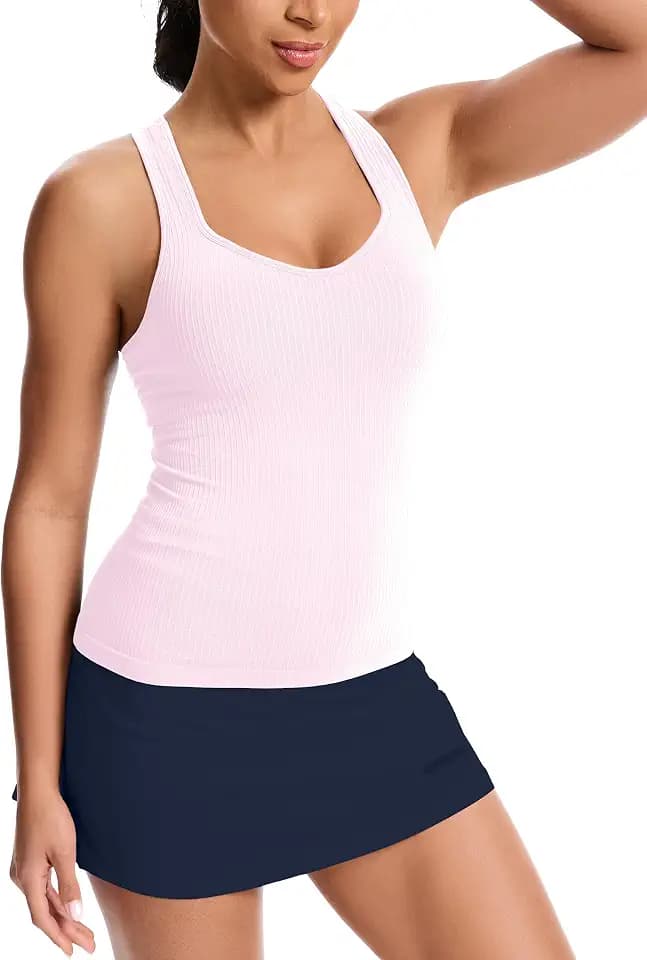 MathCat Ribbed Workout Tank Tops with Built in Bra