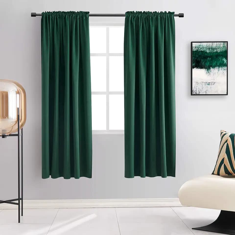 DONREN Dark Emerald Green Blackout Window Curtains for Bedroom - 63 Inch Length Hunter Green Room Darkening Thermal Insulating Curtain Panels for Living Room with Rod Pocket,2 Panels