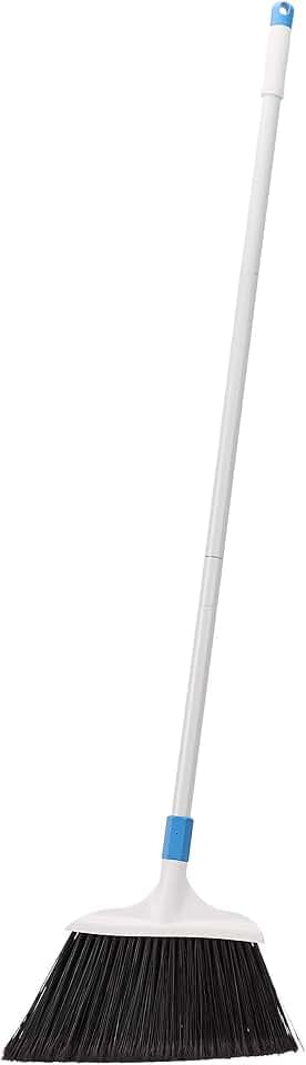 Amazon Basics Heavy-Duty Floor Cleaning Broom with Stiff Bristles, Sturdy 3-Piece Handle, Easy to Assemble, Indoor Outdoor Use for Driveways and Sidewalks, Blue and White