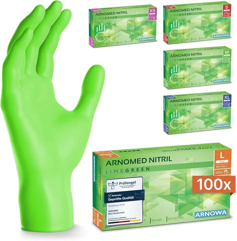 100x ARNOMED® Einweghandschuhe Grün, Nitril Handschuhe, Einmalhandschuhe L