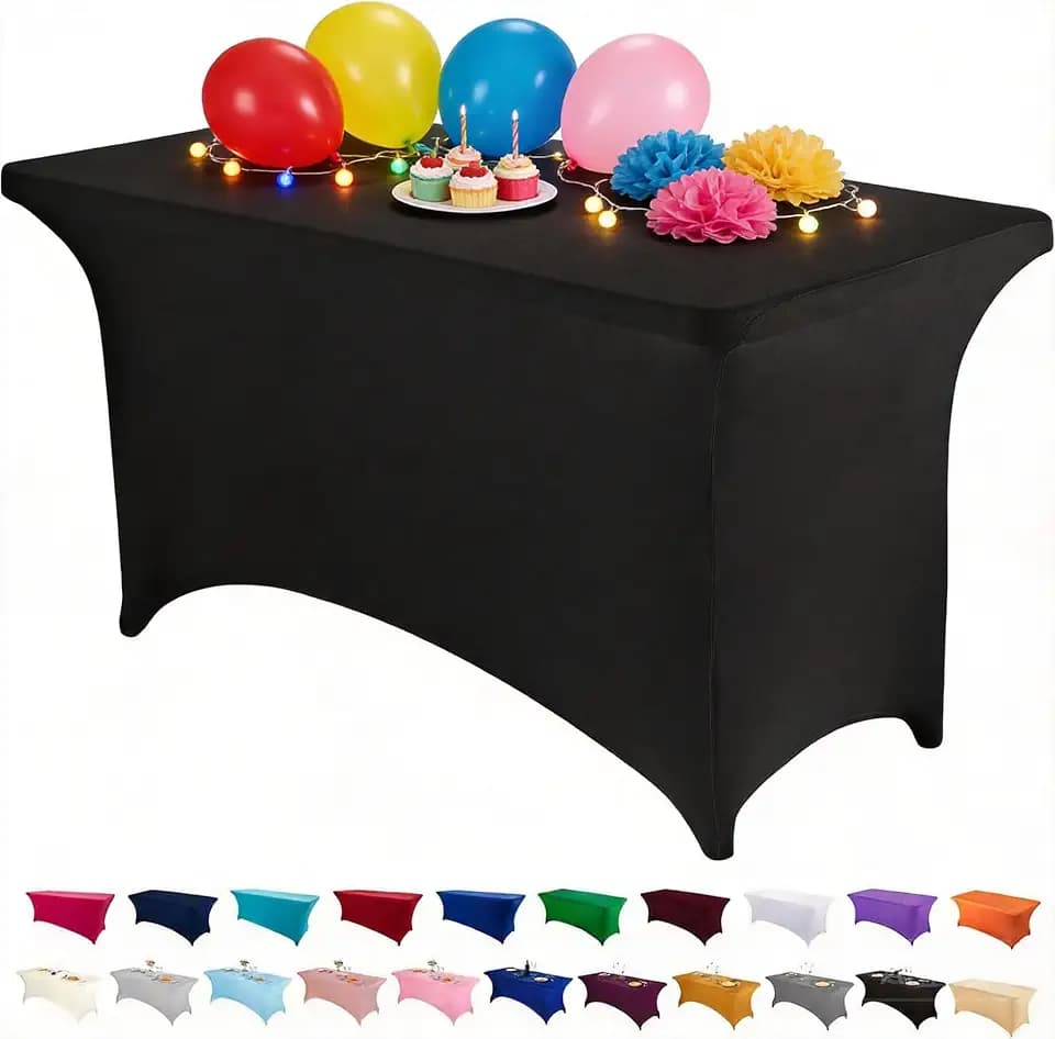 Peomeise 4FT Spandex Table Cover Rectangular Stretch Spandex Tablecloth (Black,4FT)