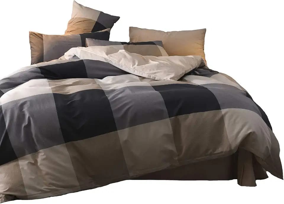 Duvet Cover Queen Plaid 100% Brushed Microfiber Reversible 3 Pieces Bedding Set Vintage Style Checkered Pattern Geometric Queen Duvet Cover Set with Zipper Closure Luxury Soft Breathable Comfy