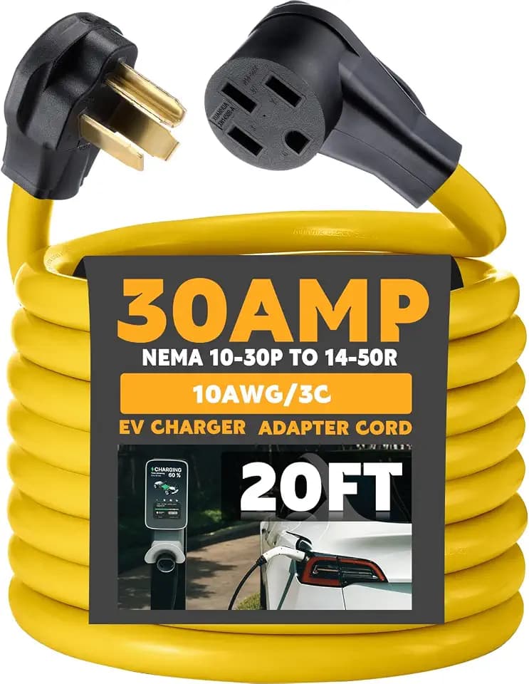 Tellegloww 20ft NEMA 10-30P to 14-50R EV Charger Cord for 3P Dryer Outlet