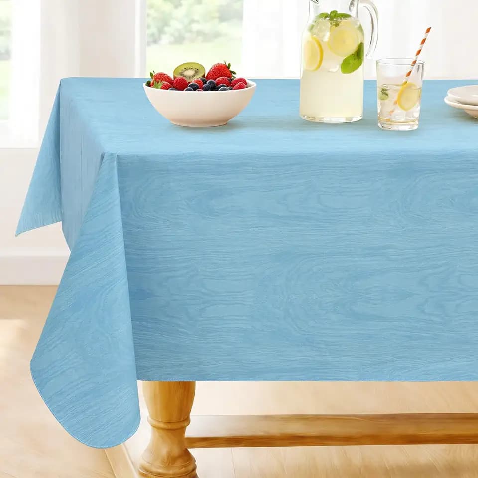 Smiry Rectangle Table Cloth, Waterproof Vinyl Tablecloths with Flannel Backing, Wipeable Spillproof Plastic Wood Grain Table Cover for Dining, Indoor and Outdoor (Aqua, 52" x 70")