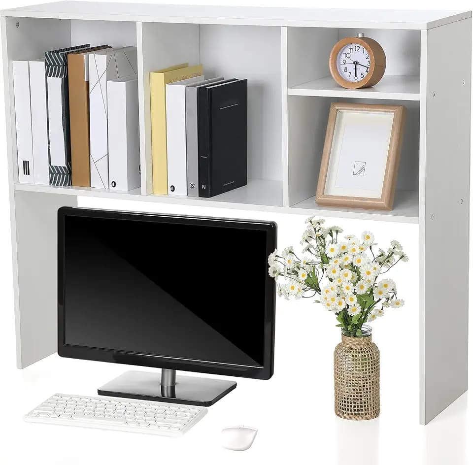 Briwooody Dorm Desk Hutch Desktop Bookshelf for College Office, White