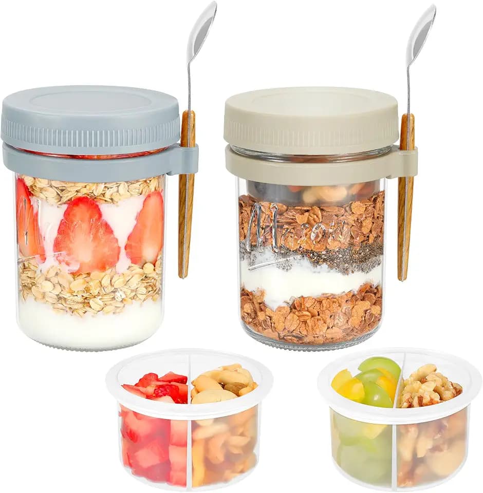 Xyptorix 2 Pack 16oz Glass Overnight Oats Containers with Lids & Spoons