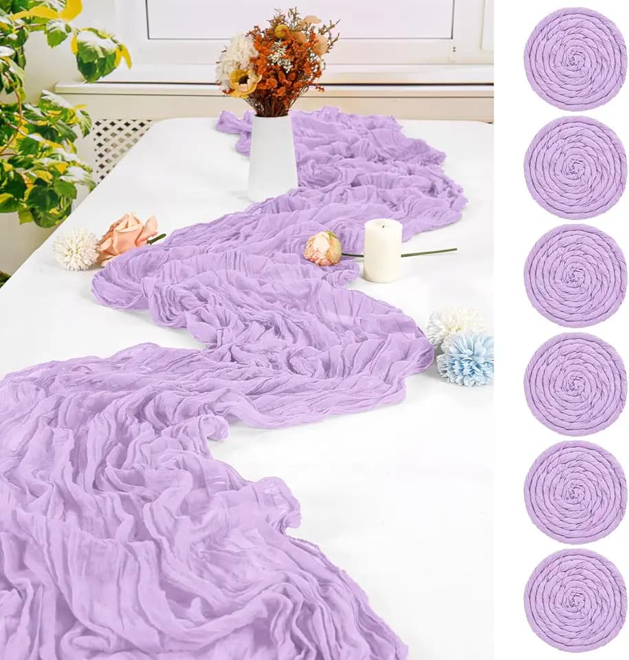 6 Pack Lavender Cheesecloth Table Runner,20x120 in Table Runner