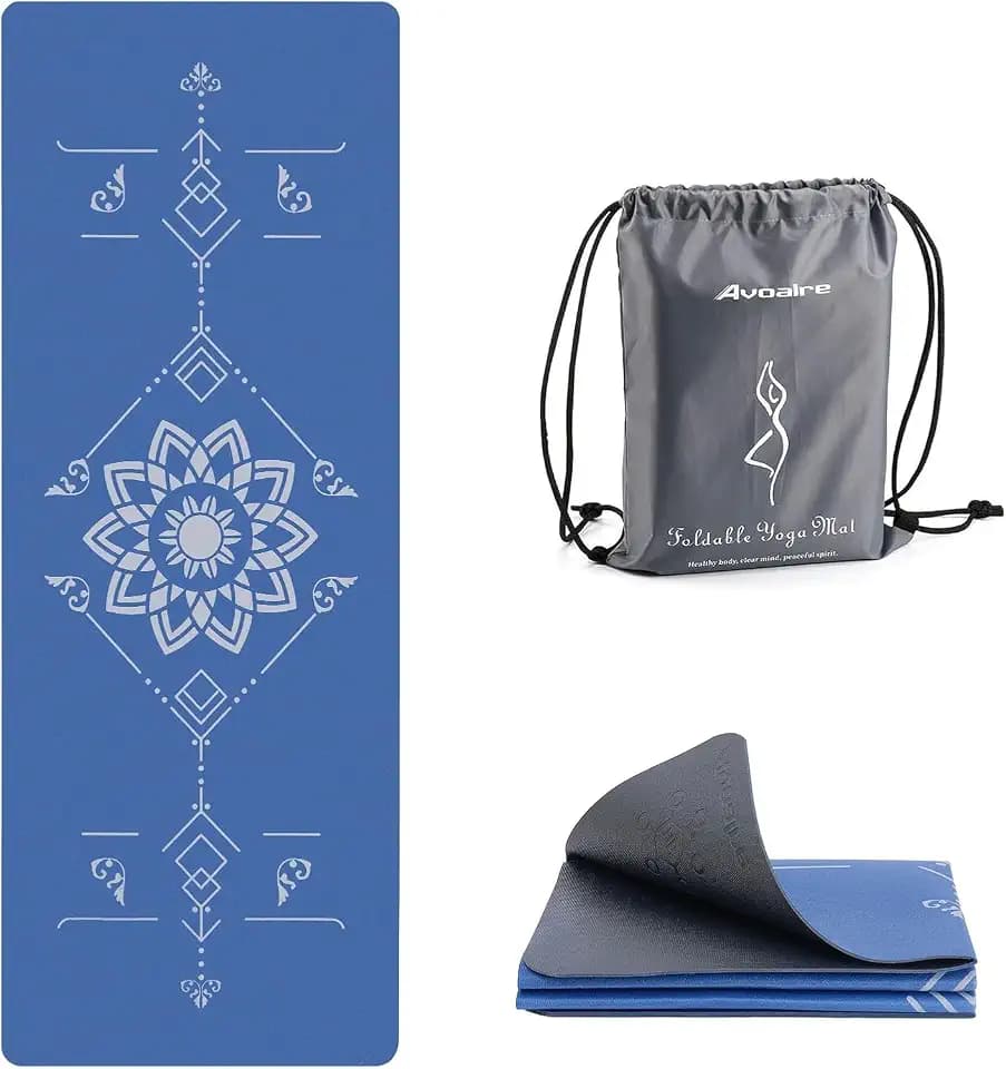 Avoalre Yoga Mat Foldable - Textured Non Slip Exercise Mat -Travel Lightweight Hot Yoga Mat with Carry Bag for Pilates & Home Workouts (72"L x 32"W x 3mm Thick)
