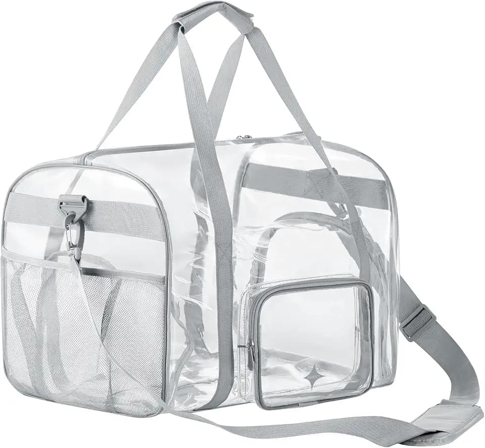 Large Clear Gym Bag, 40L Athletic Duffel, Shoe Compartment, Front Pocket