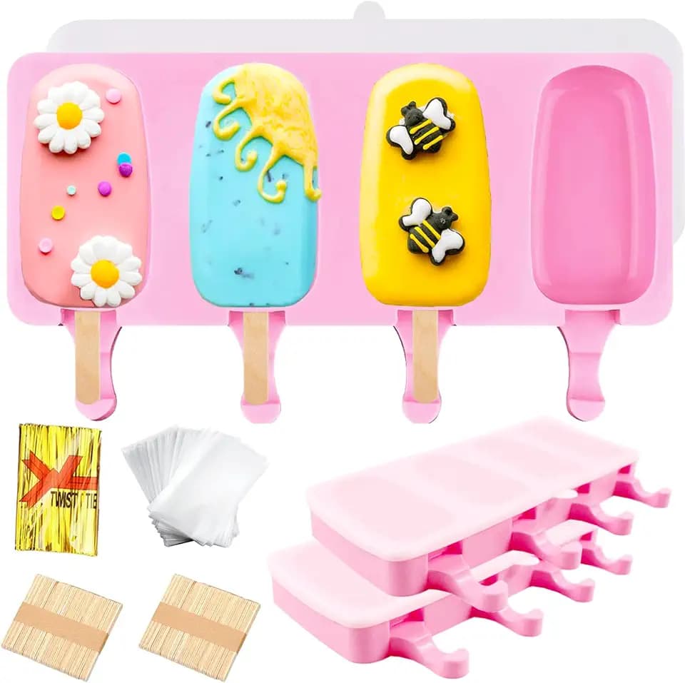3pcs Cake Pop Molds, Silicone Popsicle Molds with Lids Ice Cream Bar Mold