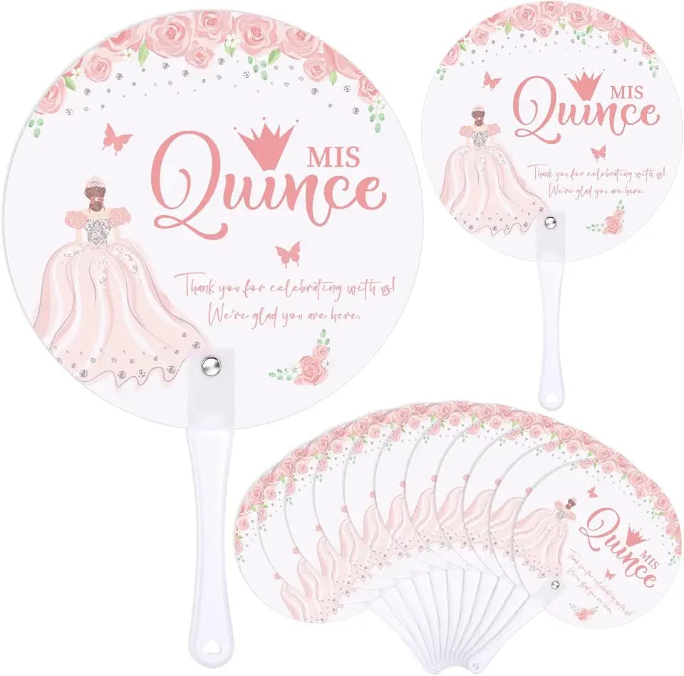 Cinnvoice 50 Pcs Quinceanera Party Favor Guest Quinceanera Hand Fan, Pink
