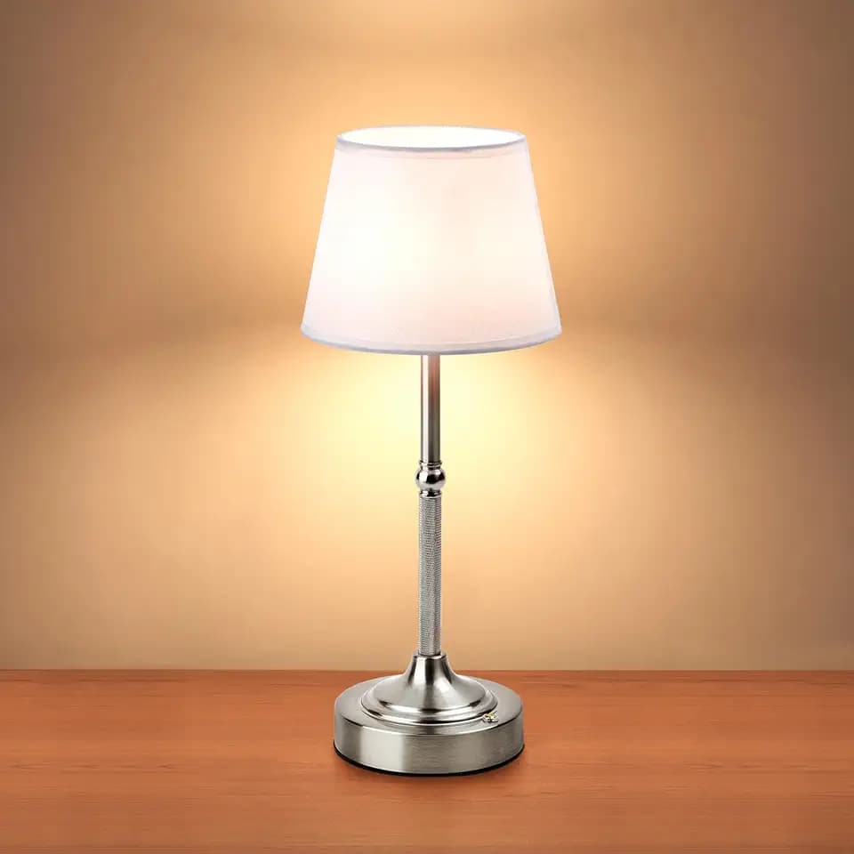 LUTEC Cordless Table Lamp, Battery Operated Lamp with 3 Color Temps and Stepless Dimming, 5200mAh Portable Rechargeable Table Lamp for Restaurant/Bedroom/Bars/Outdoor (Silver)