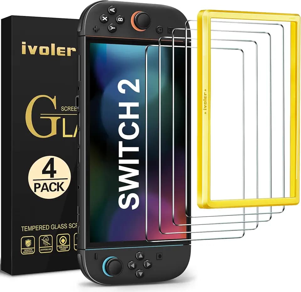 ivoler Schutzfolie für Nintendo Switch 2 (2025) mit Montagerahmen, 4 Stück