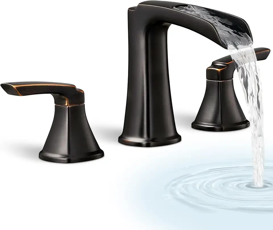 Waterfall Bathtub Faucet Oil Rubbed Bronze, Brass Bath Tub Faucet Set 3 Hole, 8 Inch High Flow Roman Tub Faucet, 2 Handle Deck Mount Bathtub Faucets Widespread with Water Hose for Farmhouse