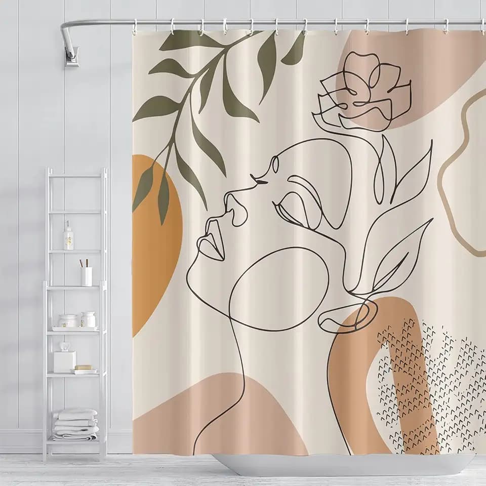 Boho Abstract Woman Face Shower Curtain for Bathroom 72x84 Inch