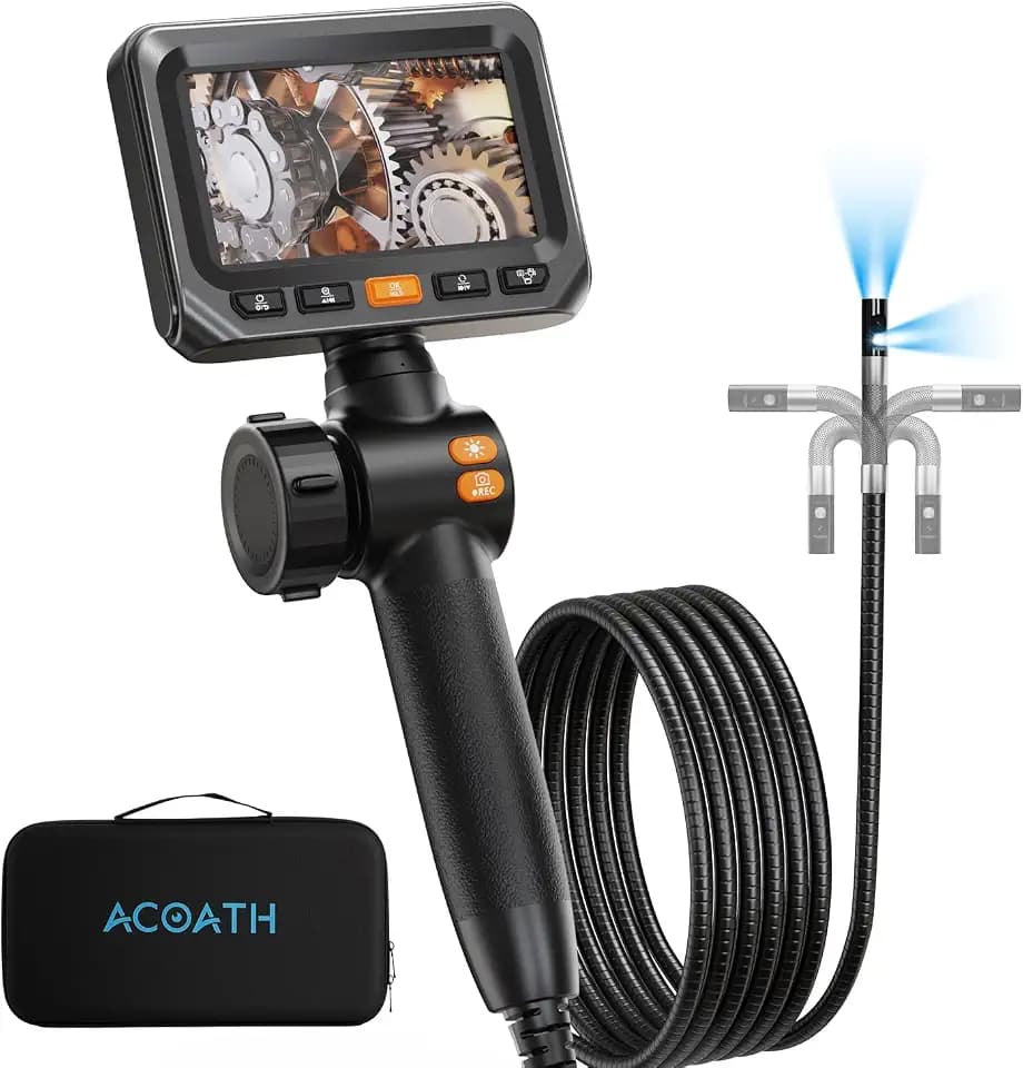Acoath Two-Way Articulating Borescope, Endoscope Camera with Light, Dual-Lens 1080P Industrial Inspection Camera, 4.3" IPS Screen, 32GB Card, IP67 Waterproof Sewer Tools - 5FT