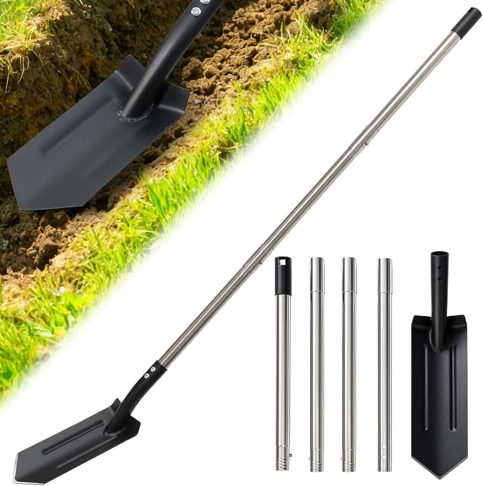Heavy Duty V Trenching Shovel with Adjustable Extension Handle, Stainless Steel Drain Shovel, Multi-Section Long Handle Digging Spade for Digging Trenches, Drainage Ditches, Gardening, Landscaping