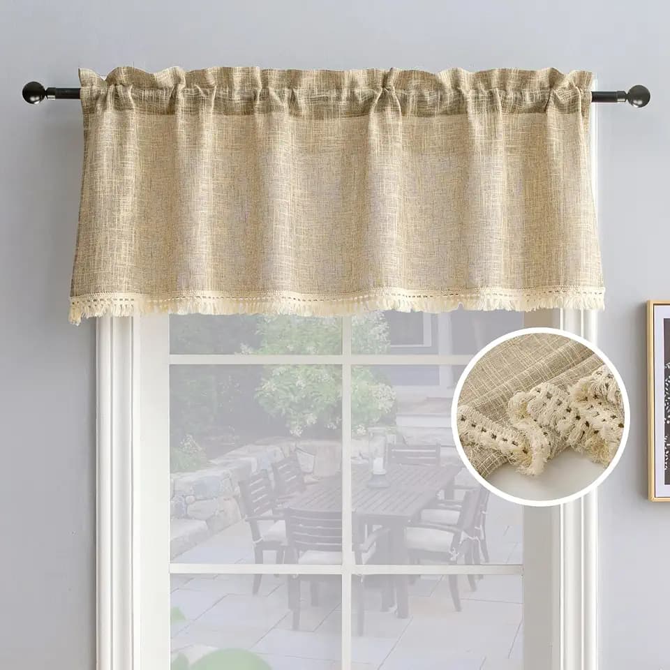 Beda Home Tassel Linen Textured Swag Curtain Valance, Taupe, 52 x 18 in