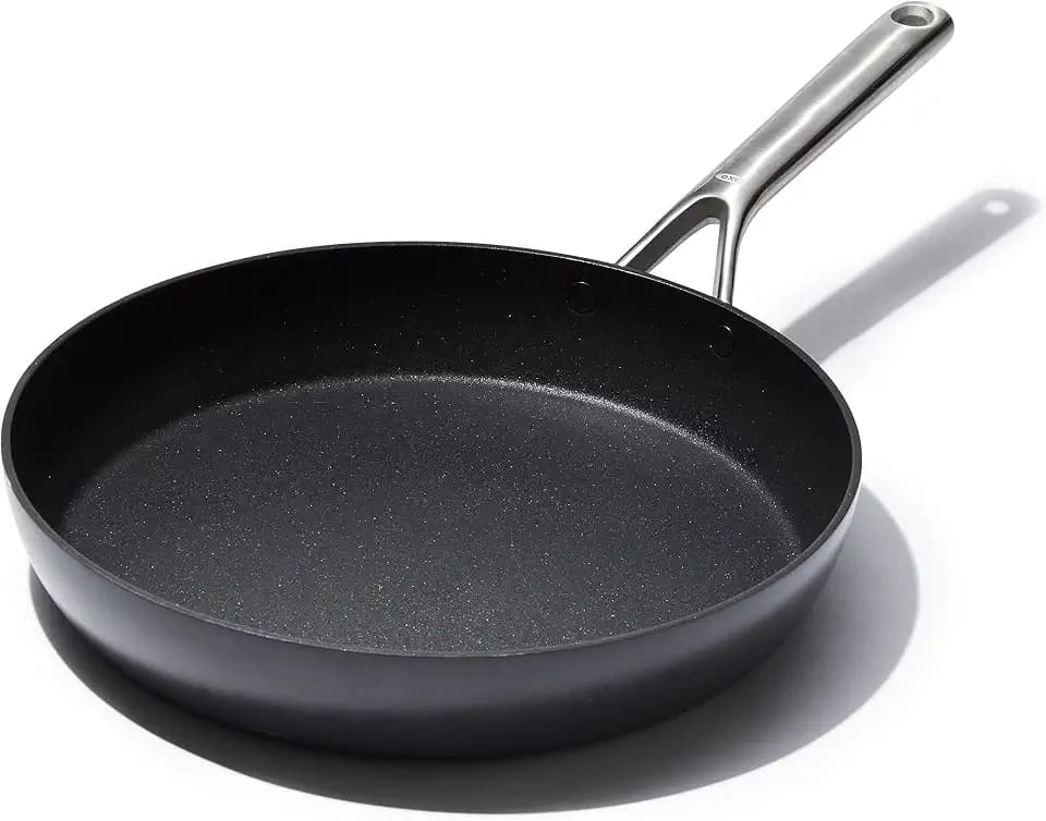 OXO Professional 12" Frying Pan Skillet, Hard Anodized Ceramic Nonstick Cookware PFAS-Free, Induction Suitable, Stainless Steel Handles, Diamond Reinforced Coating, Dishwasher Safe, Oven Safe, Black
