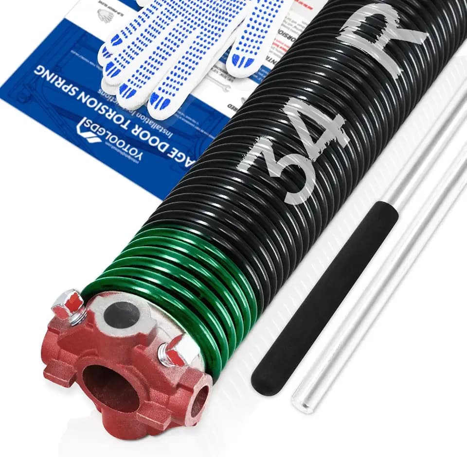 Right Hand Wind(Red Cone)2" Garage Door Torsion Spring with Non-Slip Winding Bars & Gloves, High Precision Electrophoresis Black Coated, for Replacement, MIN 16,000 Cycles (0.243x2''x34'')