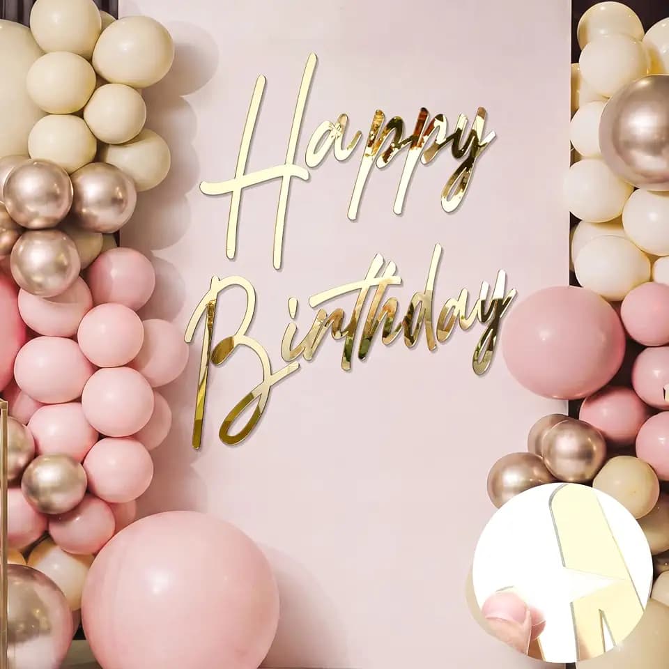 Yousoontic Happy Birthday Sign for Backdrop, 28.5 x 24 Inch, Classic, Gold
