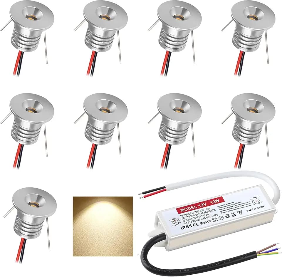 LED Einbaustrahler 12V 1W mini Led Spot Einbauleuchten IP65 deckenspots für Badezimmer Küche Wohnzimmer kleiderschrank schranklicht vitrinen treppenstufen beleuchtung 9 Stück (Silber warmweiß 3000K)