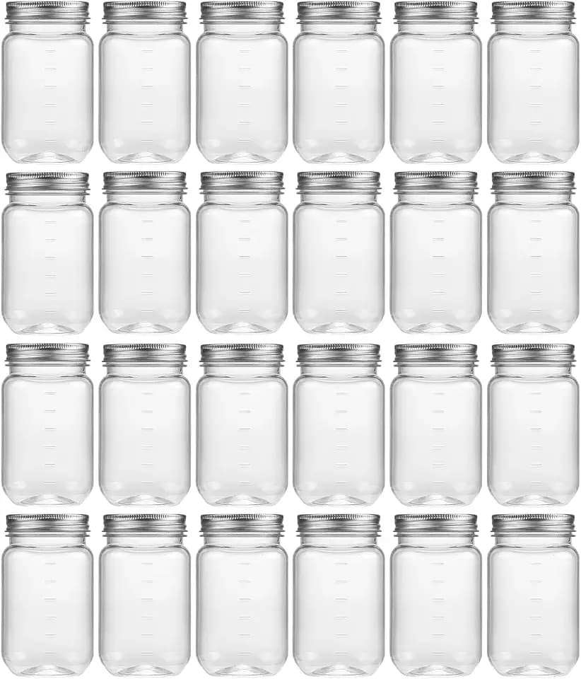 novelinks 16 oz Plastic Mason Jars and Clear Plastic Jars with Lids 16 oz