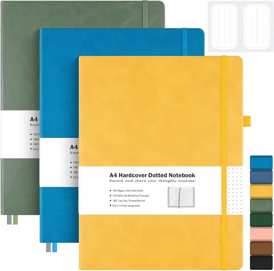 Dotted Journal, 8.5" x 11" Hardcover Leather Notebook, No Bleed Thick Paper