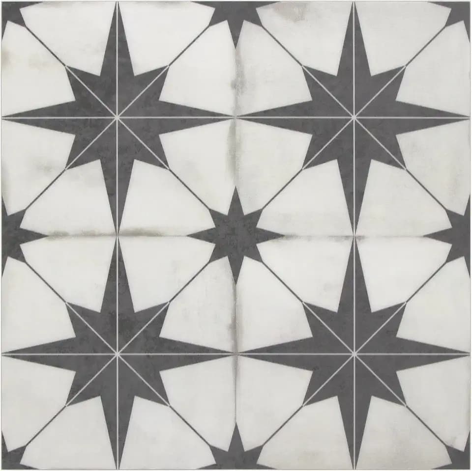 INNO STCIEKRS 16-Sheet Peel and Stick Floor and Wall Tile for Bathroom Kitchen, 9" x 9" Patterned Star SPC Self-Adhesive Vinyl Flooring Encaustic Groutable Backsplash Tile, Covers 9.12 Sq. Ft.