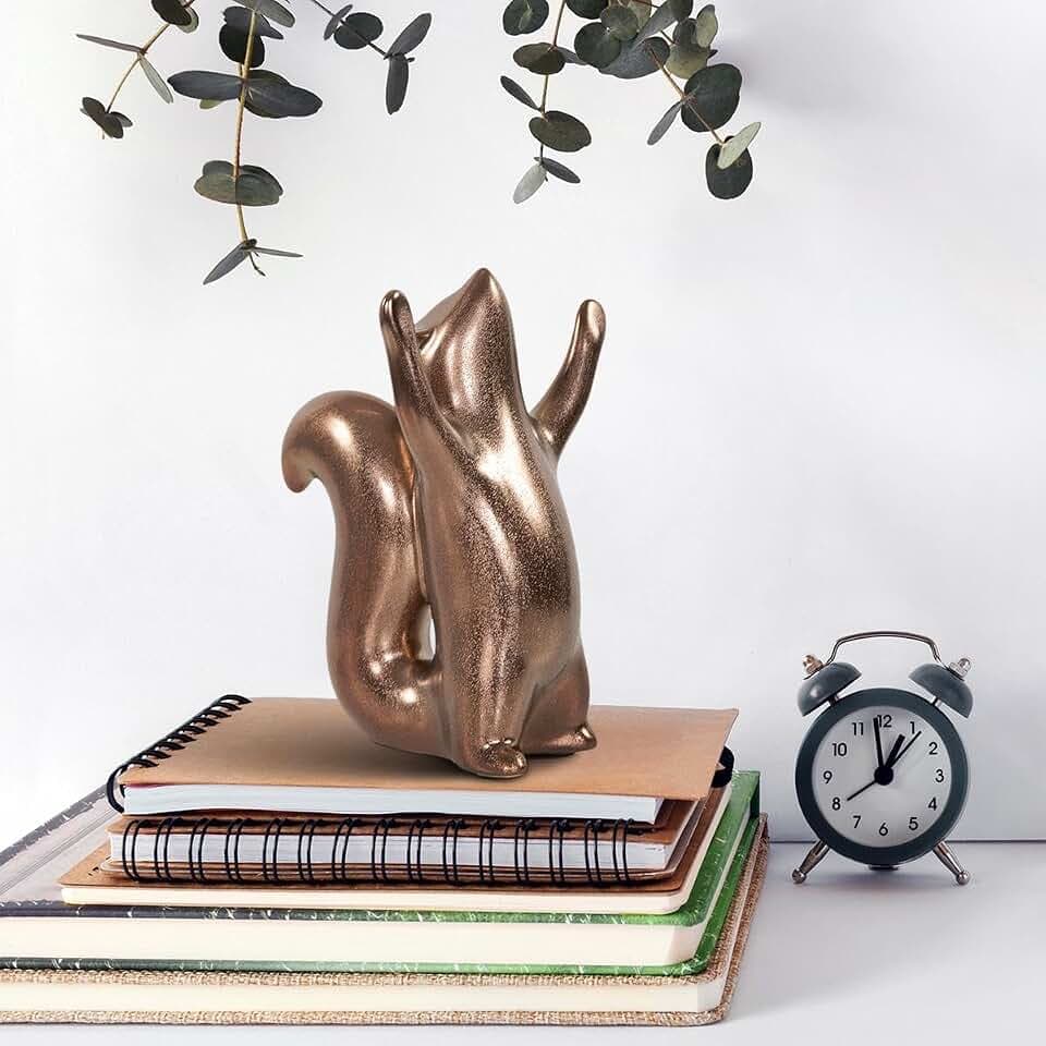 Howard Elliott Collection Chipmunk Sculpture, Antique Brass Ceramic Figurine with Metallic Finish, Decorative Accent for Shelf, Table & Living Room Home Decor Display, 7.25 x 4.5 Inch