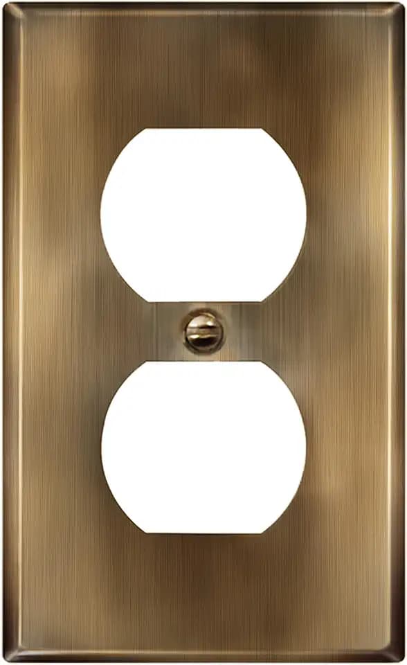 ENERLITES Duplex Receptacle Outlet Metal Wall Plate, 1-Gang, Antique Brass